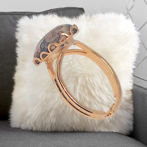 Gold Tone Adjustable Ring with Natural Gemstone - Picture 3 of 6